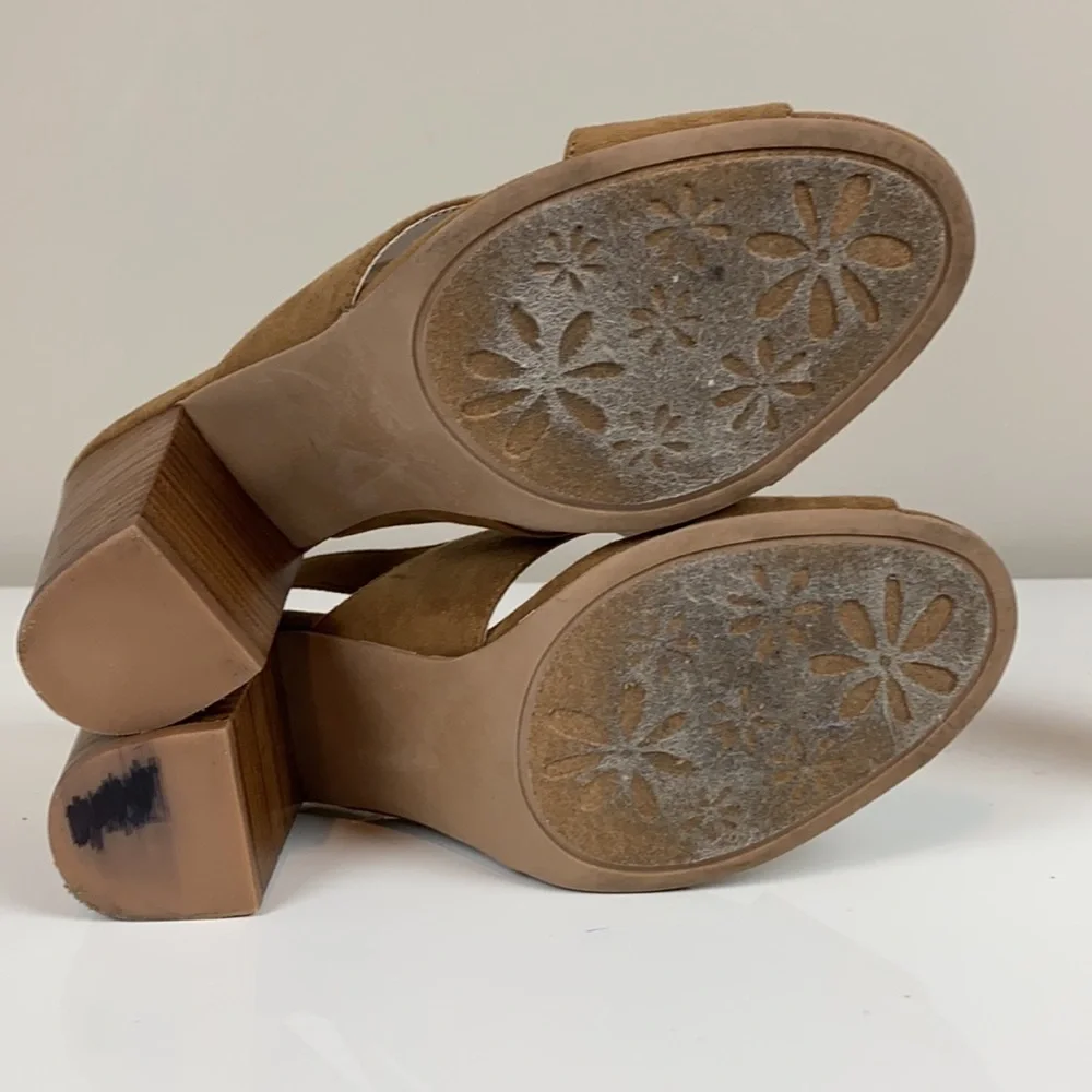 Nine West Alba Tan Open Toe Block Heel Slingback Sandal Size 9 - Picture 7 of 13